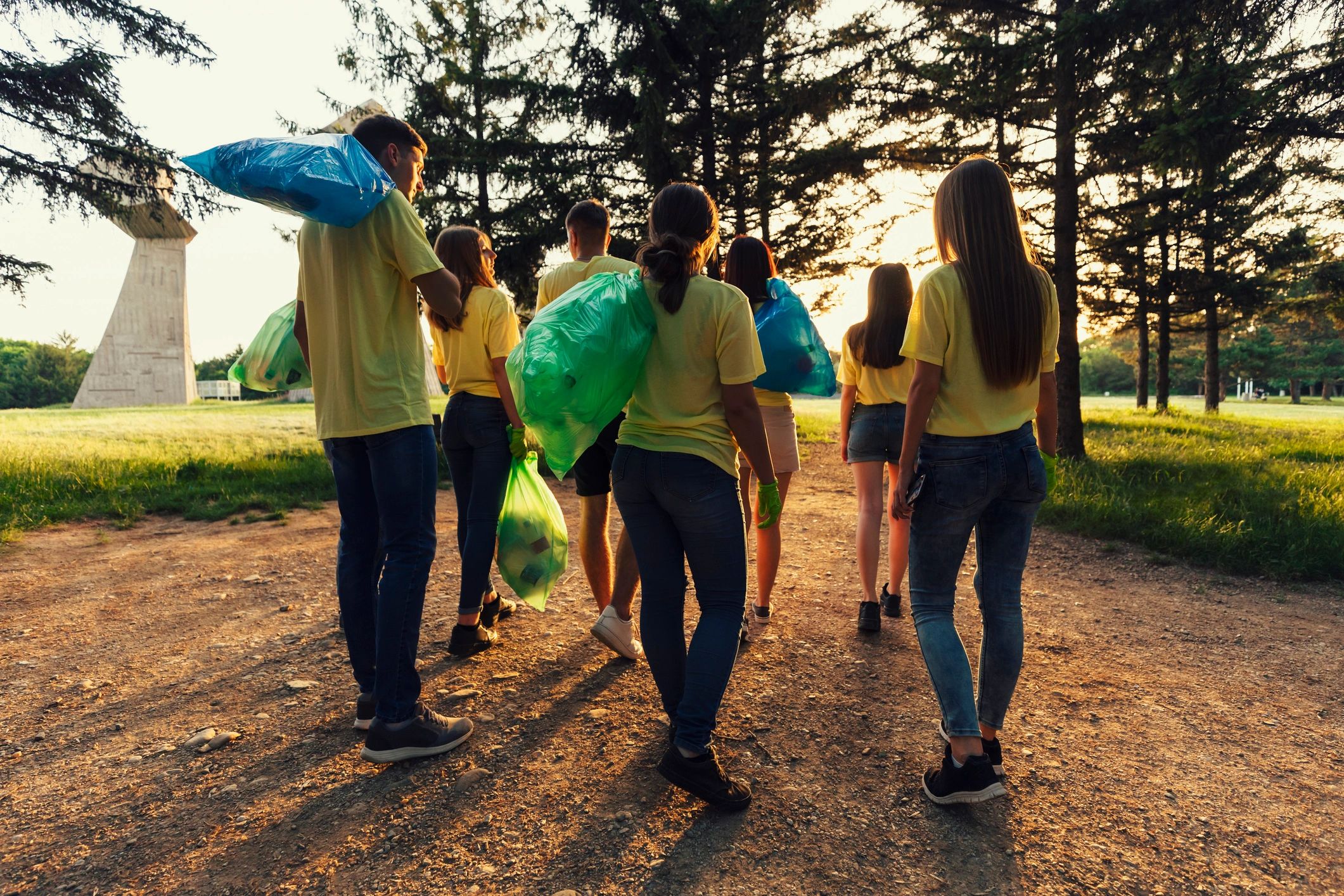 Volunteers working together outdoors in a city park