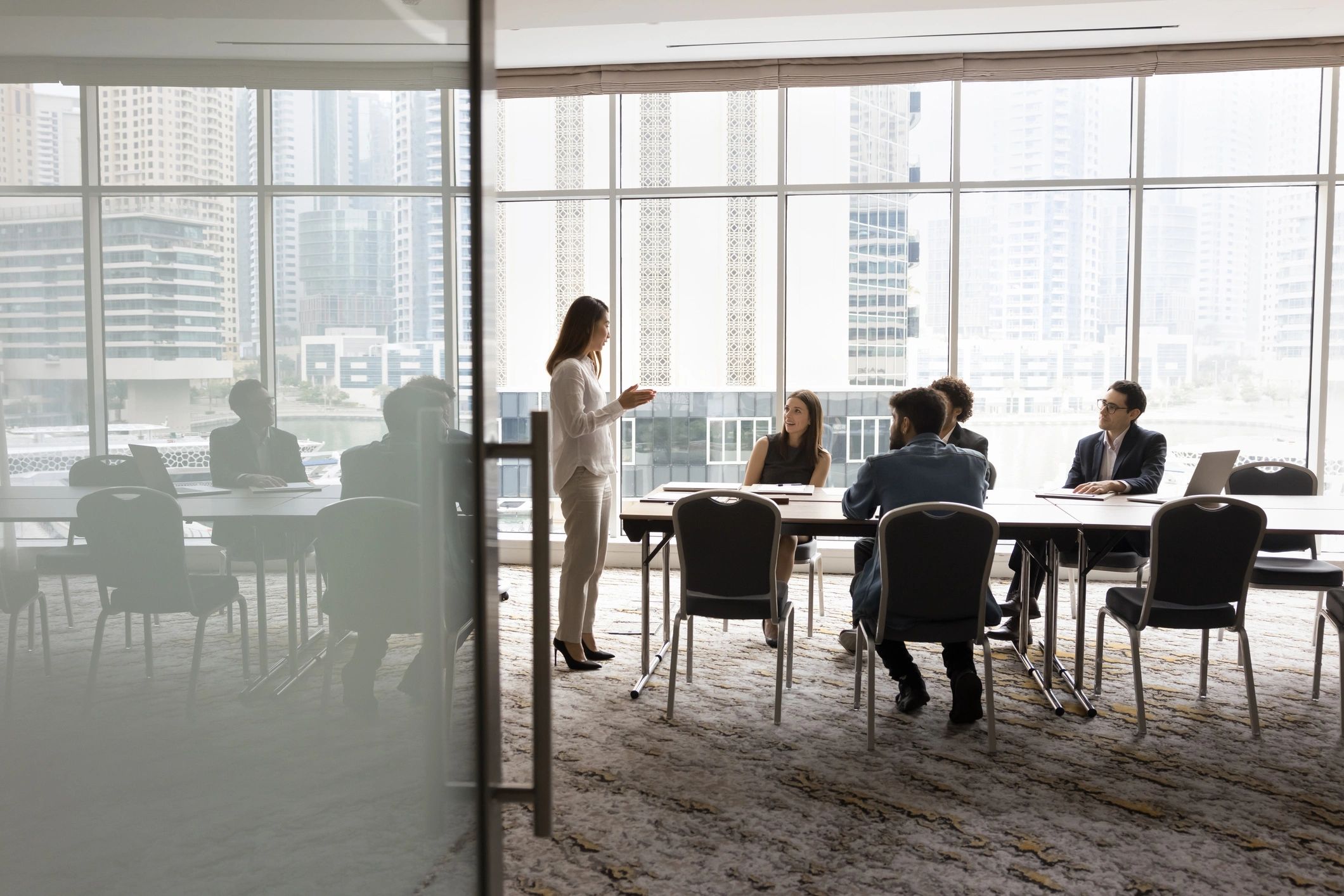 Small business community meeting in a conference room